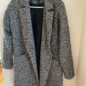 Herringbone black & white pea coat